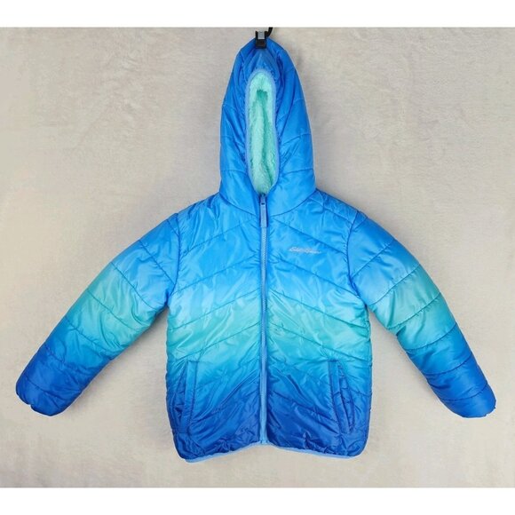 Eddie Bauer Blue Ombre Reversible Puffer Jacker Kids Medium Size 7/8 - Picture 1 of 16